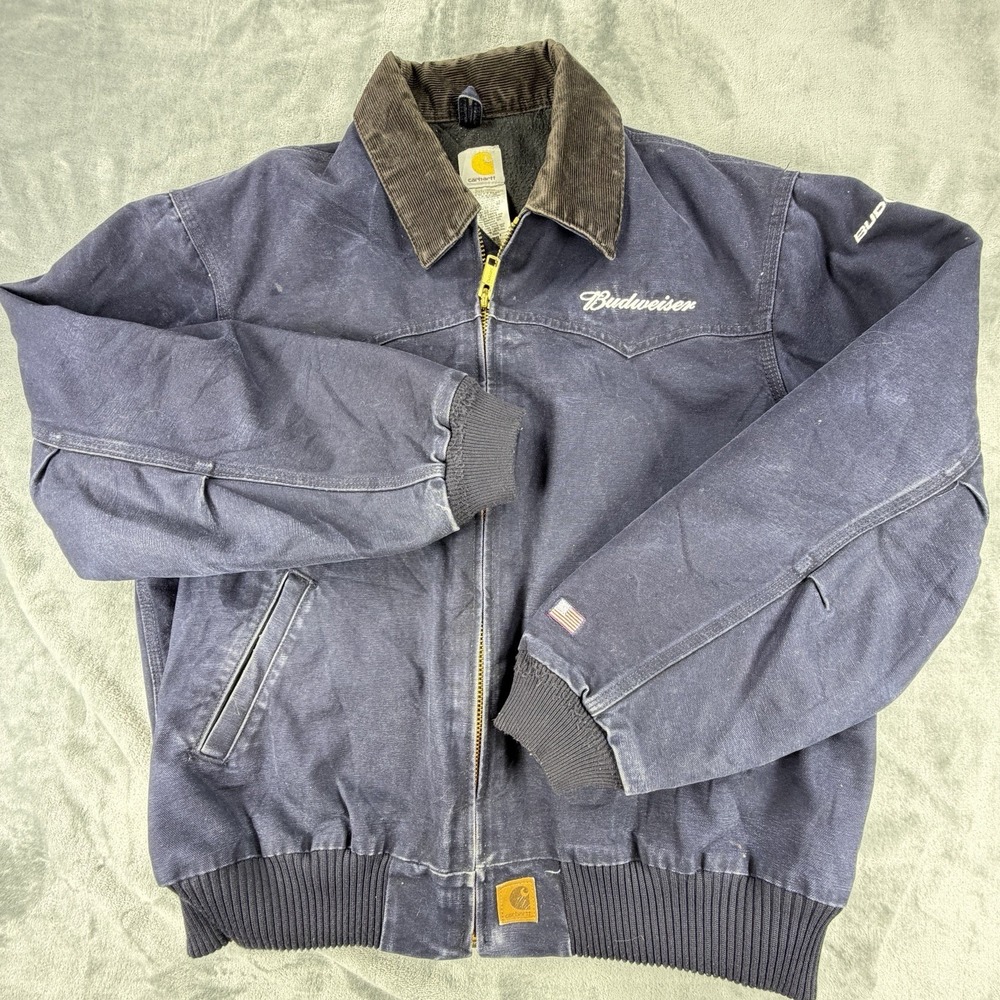 Vintage 2003 Carhartt J14 NVY Budweiser Bud Light Santa Fe Jacket L